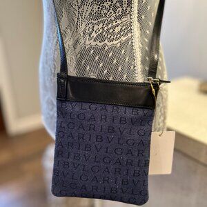 BVLGARI Mania Sacoche Denim Crossbody Bag with Leather Strap & Trim